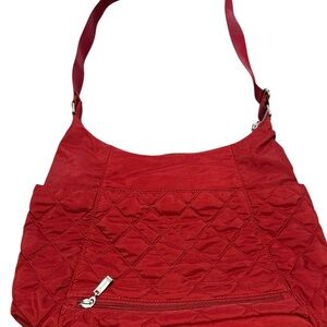 Bagallini Red Quilted Large Hobo Shoulder Bag Purse